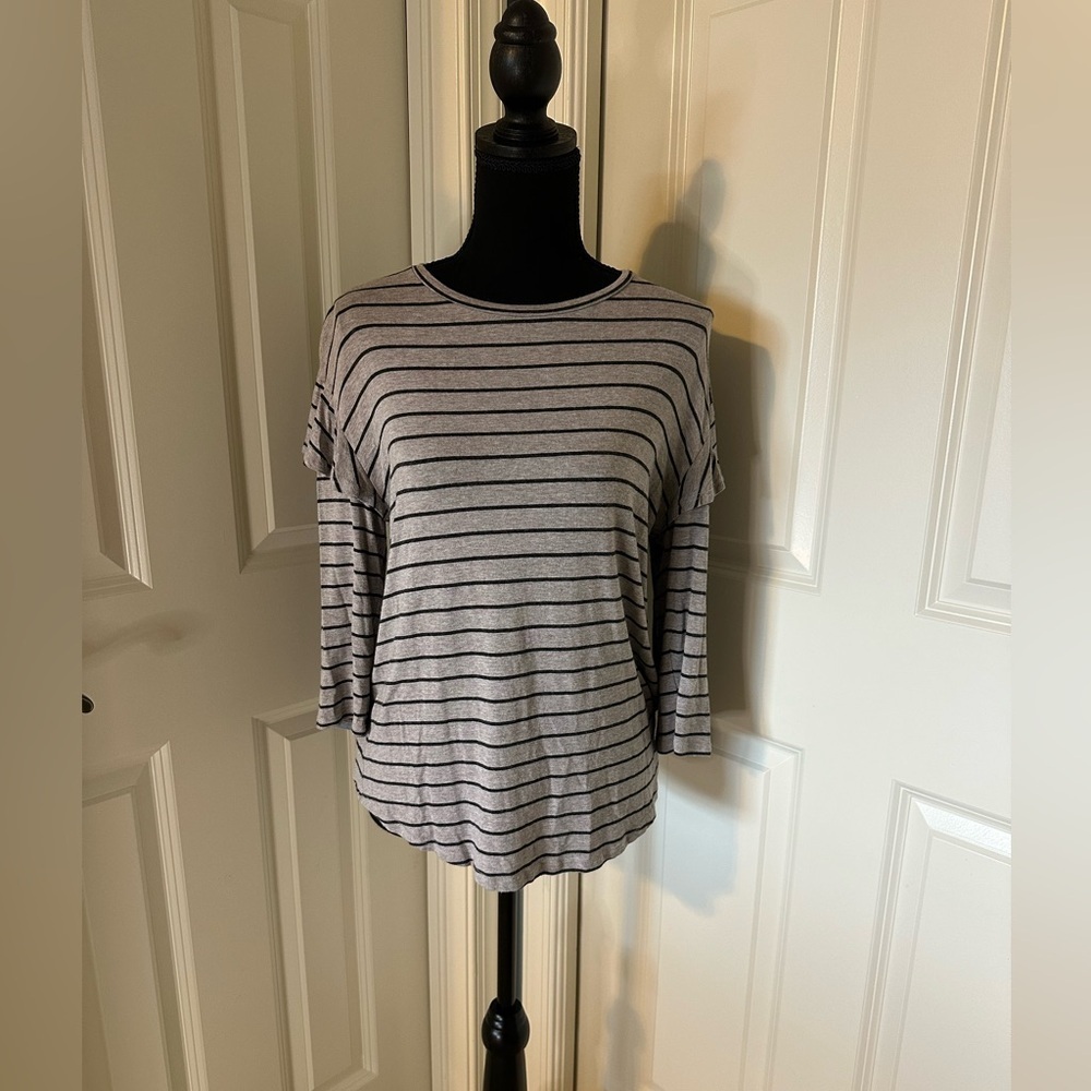 Dolan Anthropologie Ruffle Shoulder Striped Gray Women's Top
